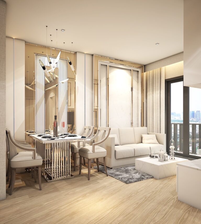 Condominium Interior Living Room design with custom built-in furniture and by Sketchbook Studio