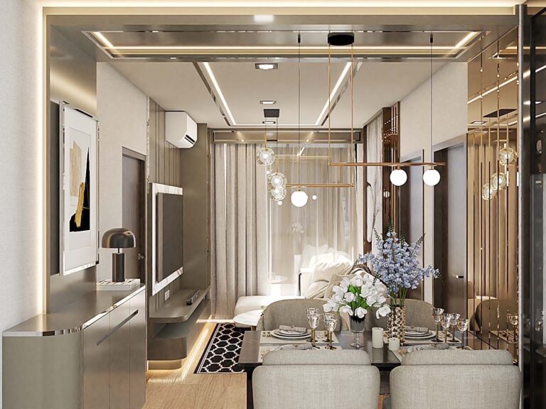 Condominium Interior Living Room design with custom built-in furniture and by Sketchbook Studio