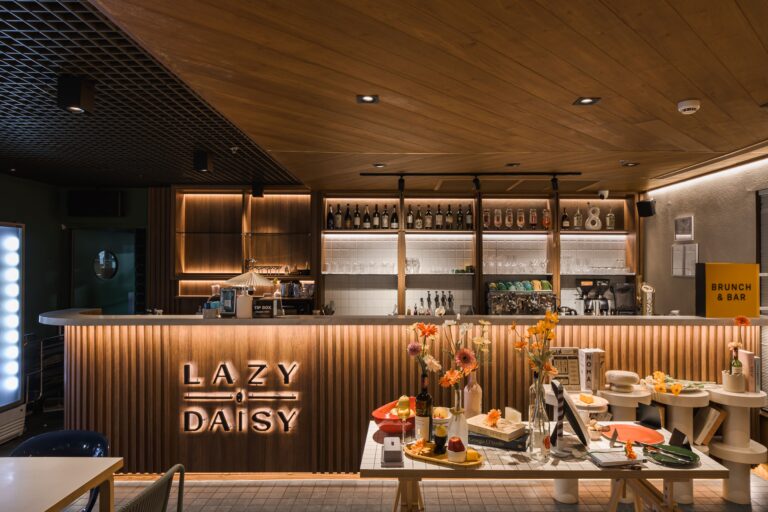 Restaurant Bar Interior design with custom built-in furniture by Sketchbook Studio